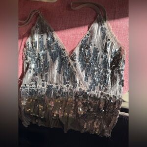 Zara Silver Sequin Top